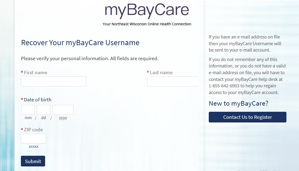 How to Recover Your myBayCare Username